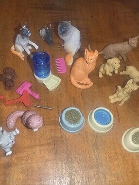 Lot Of Plastic Animals: Cats, Dogs & Rabbits Play Set Of 14 Miniature Toys